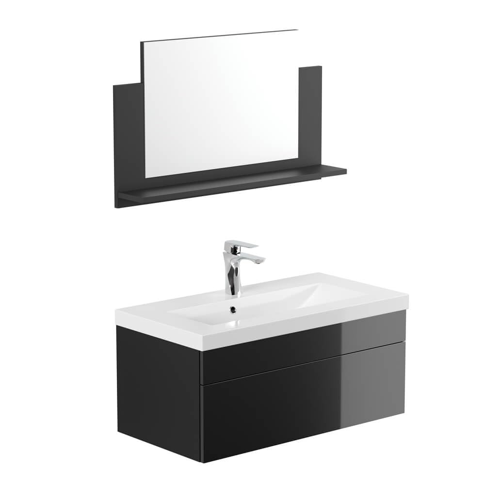 Set mobili da bagno, larghezza lavabo 90 cm, zona lavabo con 3 cassetti