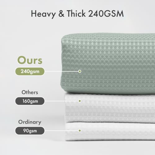 Image of AmazerBath Grayish Green Shower Curtain Waffle Textured, Fabric Shower Curtain Dusty Green Thick Heavy Duty 240GSM Hotel Quality Bathroom Shower Curtains, Premium Polyester, 72 x 72 Inches