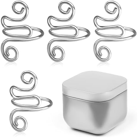 Mnuizu 4Pcs Crochet Rings, Adjustable Crochet Rings Kit, Tension Guide Yarn Ring, with Metal Iron Box, Knitting Accessories Tools for Grandma Mother Women Present Cover