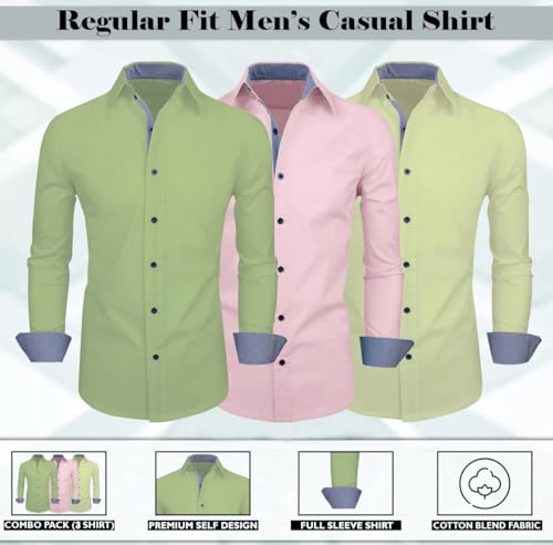 Image of Zombom Men's Combo Regular Fit Cotton Blend Full Sleeve Casual Shirts Pack of 3