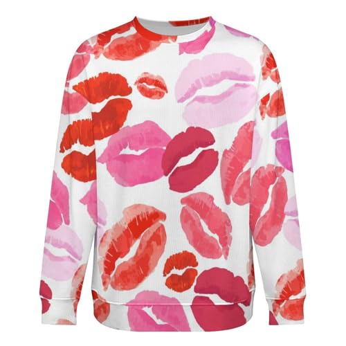 Mens Red Hearts and Lipstick Crewneck Sweater Mens Crew Neck Sweaters Long Sleeve Funny Men's Pullover3