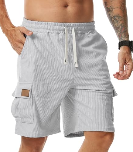 Comilaka Corduroy Kurze Hosen Herren Sommer Cargo Shorts Retro Freizeithose Shorts mit Taschen