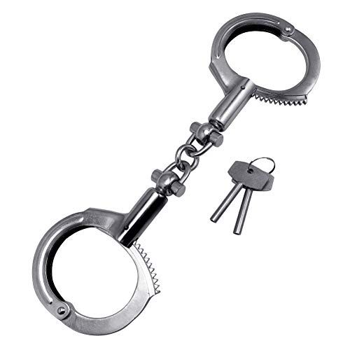 Funny Steel Double Lock Handcuff Asjustable for Police for Security Guards, Law Enforcement, Military, Concerned Citizens Roll Play Training-Silver