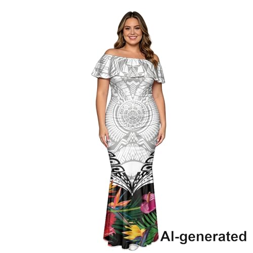 Image of Polynesian Dresses for Women Off Shoulder Maxi Dress Puletasi Samoan Dresses S-7XL