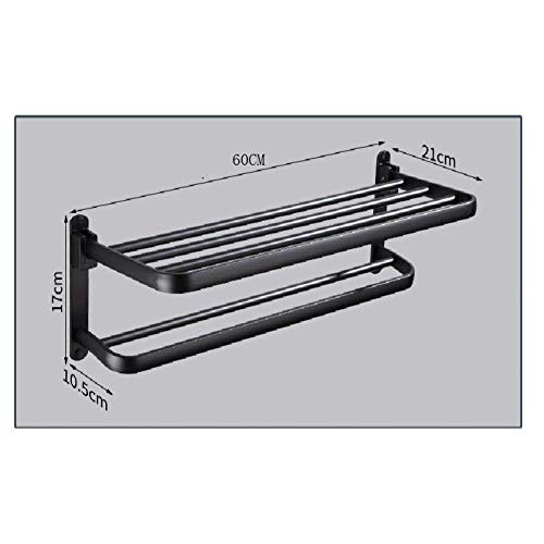 Toallero de aluminio de espacio negro mate de 60cm con estante premium plegable 8