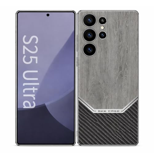 Image of TechTrendz Shockproof Electroplated Ultra Luxurious Vintage Wooden Grain Texture Leather Back Cover Case for Samsung Galaxy S25 Ultra 5G Carbon Fiber Camera Protection Business Cover (Grey)