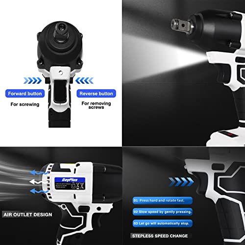 Akku-Schlagschrauber Akkuschrauber bürstenlosem Motor, 2x 6.0Ah Akkus, 4 Stück Steckschlüssel, 12 Bohrer, 420N.m… – Bild 6