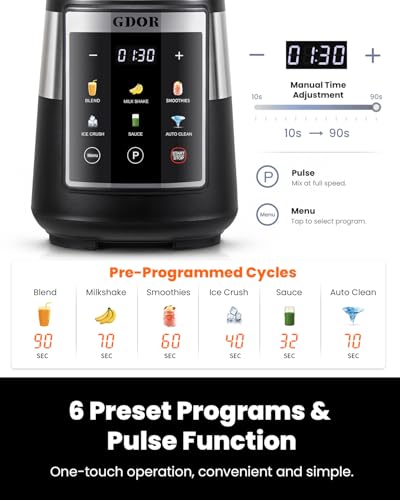 Image of GDOR Professional Blender with 6 Preset Programs, 1300W Smoothie Blender for Ice Crushing & Frozen Fruit, 67 Oz Glass Pitcher & 22 Oz To-Go Cup Combo, Smart Smoothie Maker, Self-Cleaning