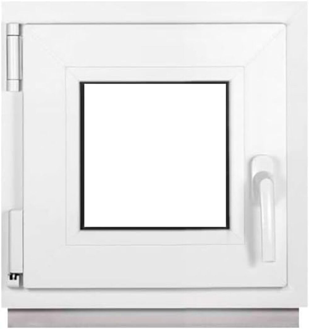 Finestra per cantina, piccola finestra, bianca, larghezza x altezza: 40 x 40 cm (400 x 400 mm), 2 scomparti (32 mm), girevole DIN a sinistra, di alta qualità, tutte le dimensioni
