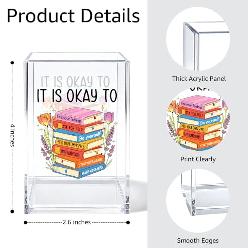 Image of Mental Health Acrylic Pen Pencil Holder for Desk Makeup Organizer (Transparent12)
