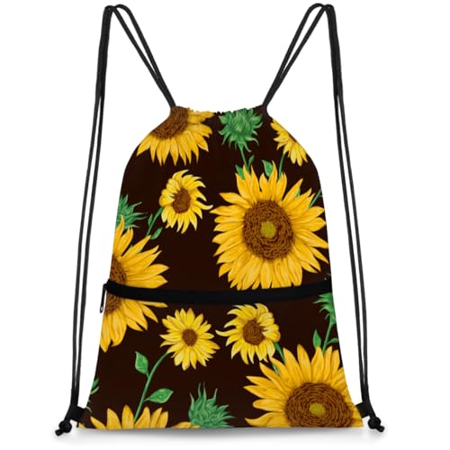 Sunflower Flower Pattern Drawstring Bag Drawstring Backpack Waterproof Smooth Sport Draw String Back Bag Gym Camping Beach Bag for Men Women