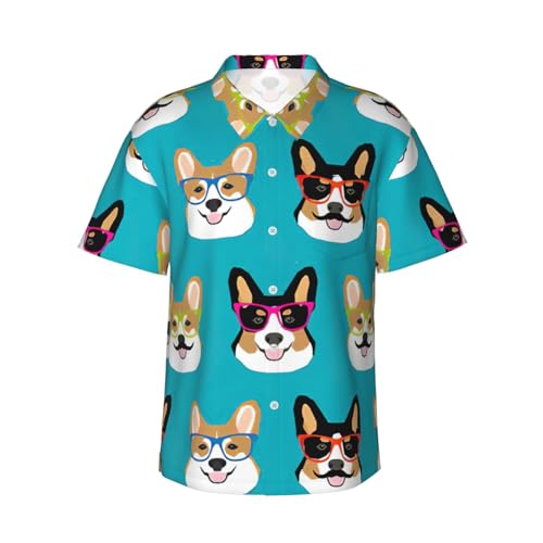 Chemise hawaïenne anti-chaleur légère et boutonnée imprimé Corgi