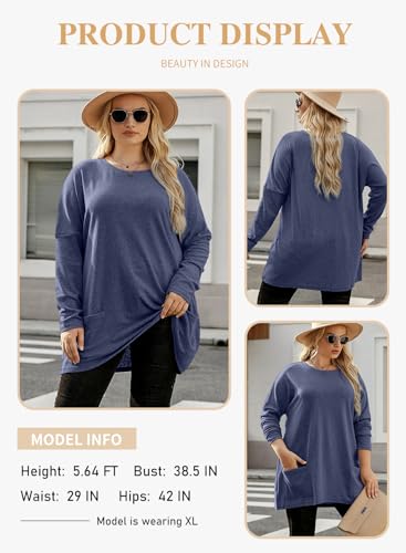 Eytino Womens Plus Size Long Sleeve Tops Crewneck Lightweight Sweatshirt Loose Casual Oversized T Shirts with Pockets(1X-5X)3