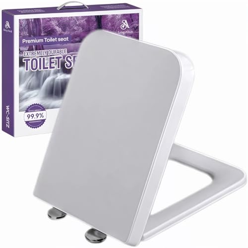 Solng Aldoih Toilettendeckel mit Absenkautomatik WC Sitz Eckig FormQuick-Release Funktion für einfach Reinigung Weiß Toilettensitz mit Verstellbaren ScharnierenKlodeckel Klobrille (Weiß Eckig)