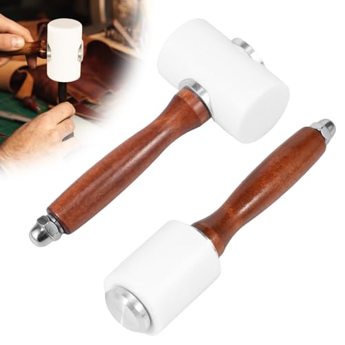 FwQoFvk 2Pcs Leather Carving Hammer Set, Wood Handle Leathercraft Mallet, Straight T Shape Leather Working Mallet, Uniform Force Leather Hammer for DIY Stamping Sew Leather