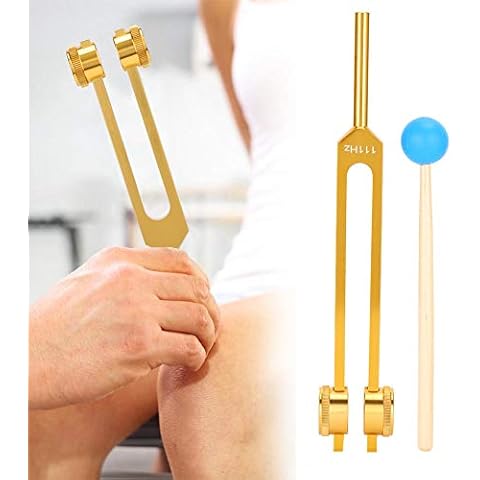 TMISHION Tuning Fork, Aluminum Alloy 111HZ Frequency Tuning Fork Yoga Meditation Tuning Energy Fork Sound Healing Musical Instrument with Hammer(Gold) Cover