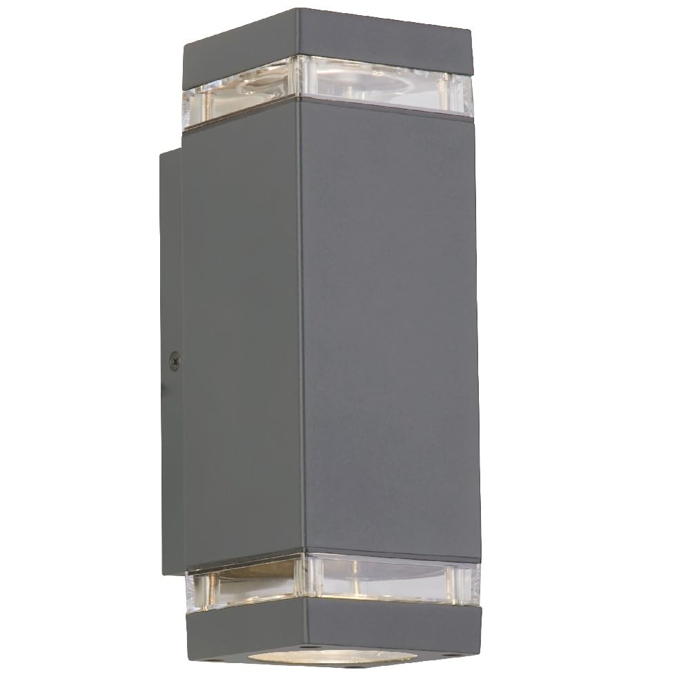 Britalia Anthracite Dark Grey Outdoor Modern Rectangular Up & Down Wall Light IP44-23.5cm Height - 2 x GU10 Spot Lamps Required (Not Included). Suitable for LED Lamps and Smart LED's