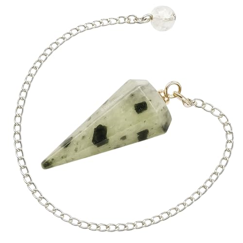 Image of Green Tourmaline in Quartz Pendulum Dowsing Tool - Natural Crystal Pendulum for Spiritual Guidance - Premium Dowser Pendulum for Accurate Divination and Energy Healing - Perfect for Energy Healing and Chakra Balancing - Handcrafted with Precision and Elegance