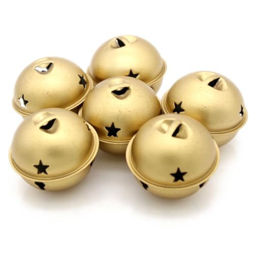 Decorative Round Bells - Metal Jingle Bells for Party Home Christmas Diameter 1-31/32-in (5 cm) (Matte Gold 6)