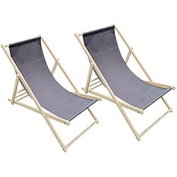 Terre Jardin - Lote de 2 tumbonas Plegables de Madera Santorini