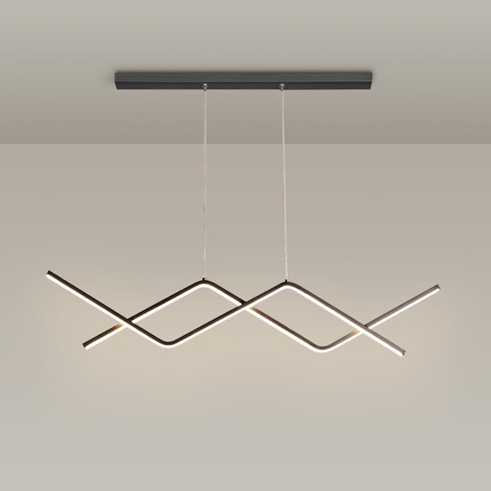 CSXSXAUO LED Pendant Light Linear Wave Chandelier Modern Hanging Ceiling Lighting Fixture 26W 3 Color Mode Kitchen Island Lamp Minimalist Chandeliers for Dining Room Living Star of
