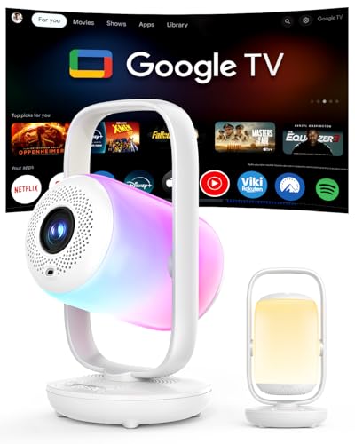 【Google TV公式認証】プロジェクター 家庭用 1080PフルHD·4K対応 / オートフォーカス/自動台形補正/自動障害物回避 / Bluetooth5.3双方向 / 天井投影 300°回転/USB-C モバイルバッテリー対応/ナイトライト搭載 - ETOE Starfish 2 (白)の商品画像（Amazon）