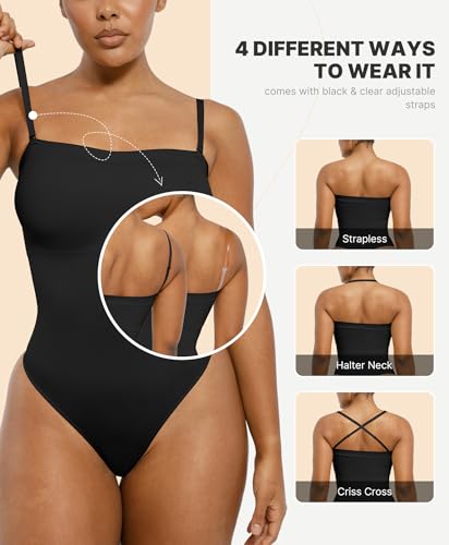 Image of SHAPELLX Strapless Shapewear Bodysuit for Women Tummy Control Thong Seamless Sculpt Body Shaper with Removable Straps