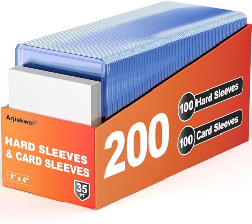 200 Card Sleeves Hard Plastic Arjiekwei 3X 4 Baseball Cards Protectors Plastic Trading Card Holder for Trading Sports Baseball Football Game Cards (100 Hard Sleeve + 100 Soft Sleeves)