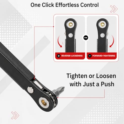 Image of Bates- Low Profile Right Angle Screwdriver with Drill Bits Set, 21 pcs, 1 /4 inch Mini Ratchet Screwdriver with Torx, Hex, Phillips, Flat and Square Bits for Tight Spaces