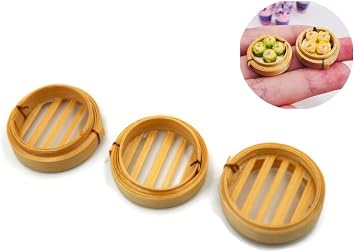 Handmade 6-Piece Dim Sum Bamboo Steamer Figurines Desktop Zen Decor, Professional Micro-Model Display