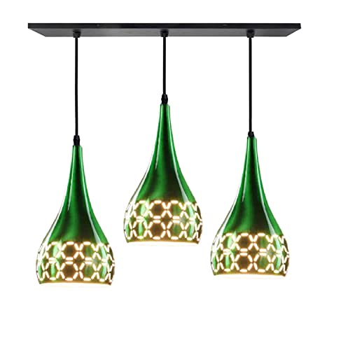 Image of GreyWings Metal Cut 3 Light Linear Hanging Light Ceiling Pendant Lamp, 6 inch Small, Green
