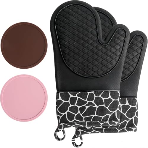 Guanti da Forno, Guanti Resistenti al Calore Professional Guanti da Cucina 1 Coppia e 2 Presine, per Cucina, Barbecue, Grill