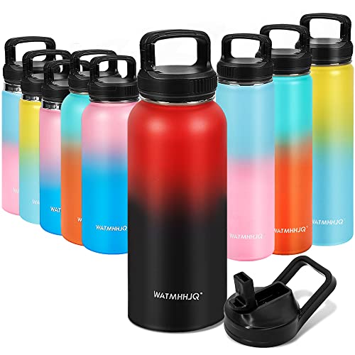 Thermosflaschen 500ml/750ml/1L/2L,Doppelwandig Vakuum-isolierte Edelstahl Wasserflasche Sport Trinkflasche,Auslaufsichere,BPA-frei ,Thermoskanne, Kohlensäure Geeignet (Rot & Schwarz, 1L) Cover