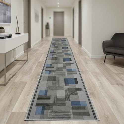 Alfombra Pasillera Mosaico – Fácil de Limpiar y Resistente – Ideal para Pasillos, Entradas y Cocinas – Disponible en Marrón y Gris (Mosaico Gris 67x500 cm)