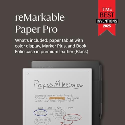 Image of reMarkable Paper Pro Bundle Premium Leather Includes 11.8'' Paper Tablet Marker Plus Pen with Eraser and A Book Folio Cover in Leather Black