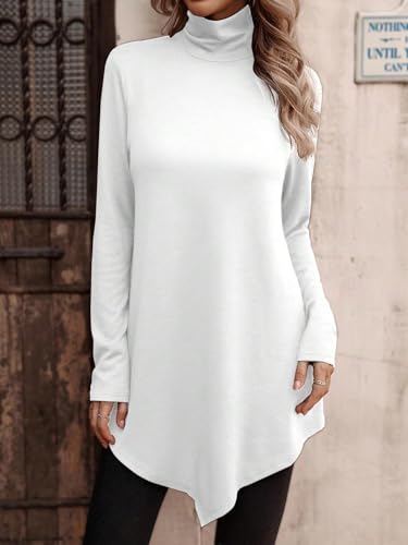 JUSTFASHIONNOW Turtle Neck Shirts for Women Long Sleeve Tunic Tops to Wear with Leggings Dressy Casual Fall Clothes 20252
