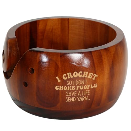 Image of I Crochet So I Don't Choke People Yarn Bowls- Yarn Bowls for Crocheting, 6 inch x 3 inch Knitting Yarn Bowl with Holes, Crochet Bowls for Yarn, Knitting Accessories for Crocheting, Gifts for Crocheters (DARK)