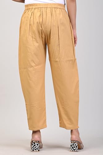 Image of Women Elastic Waist Regular Fit Casual Cotton Trouser Pants