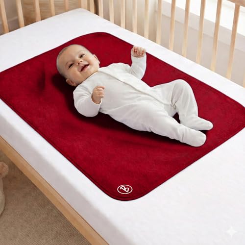 Image of Btag Baby Waterproof, Super Soft Fast Drying Mattress Protector | Extra Absorbent, Anti-Itching Sheet for New Born,Toddler (Size 50x70 cm, Pack of 1, Dark red)