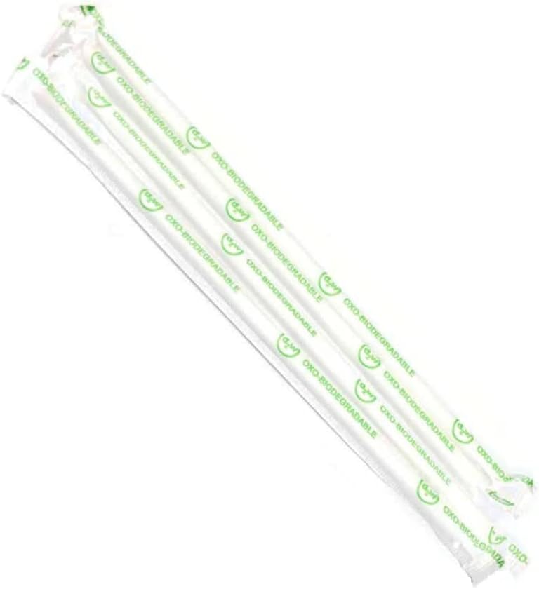 EcoQuality Oxo-Biodegradable Clear Disposable Drinking Straws 7.75 inch Compostable Jumbo Drinking Straw Individually Wrapped - Soda, Milkshake, Smoothie, Plastic Alternative, Eco-Friendly (15 BOXES)