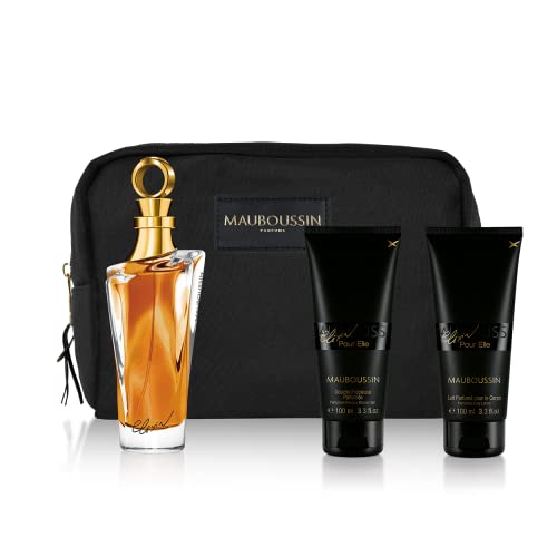 Mauboussin Estuche Prestige 2022 Elixir para ella: Eau de Parfum 100 ml, ducha preciosa de 100 ml, leche perfumada de 100 ml y neceser de aseo