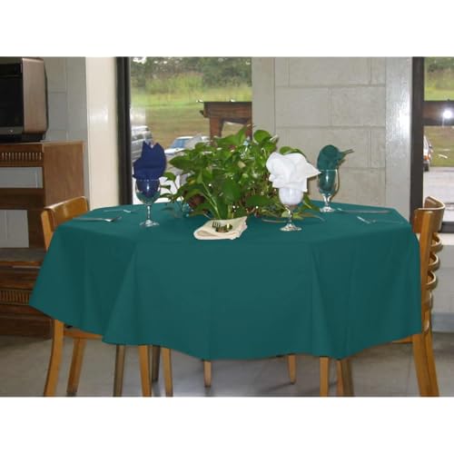 Intedge TCM64R-TEAL Round Tablecloth, 64" Diameter, Hemmed Edge, 65/35 Polyester Cotton Fabric, Made in USA, Dining Cover for Weddings, Events, Banquets, Restaurants, 1 Each