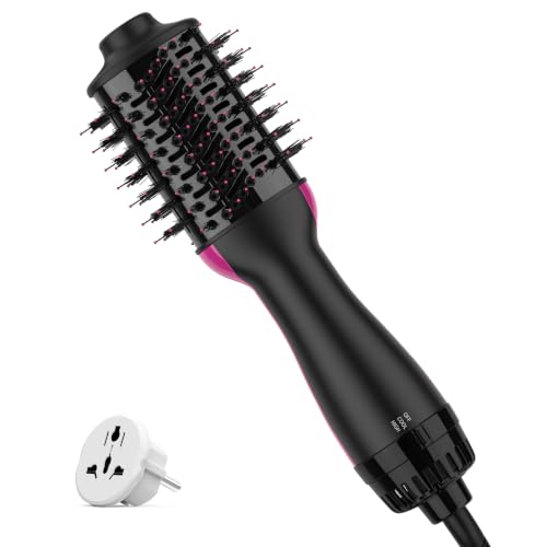Aopant Dual Voltage Mini Hair Dryer Brush Blow Dryer Brush in One, 110-240V 900W Travel Hot Air Brush Volumizer, 4-in-1 Styling Brush with Ceramic Titanium Barrel, Ionic Care, Cool & High Settings