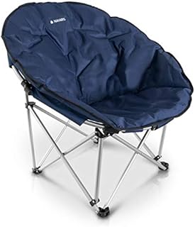 Navaris Folding Moon Chair - Foldable Round Padded Seat for Adults or Kids - Perfect for Garden, Camping, Travel, Occasional Use - Size S, Dark Blue