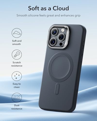 Image of ESR for iPhone 16 Pro Max Case, Silicone Case with Stand, Compatible with MagSafe, Built-in Camera Stash Stand, Magnetic Phone Case for iPhone 16 Pro Max, Cloud Series, Black
