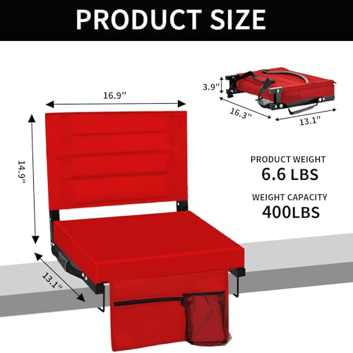 ZOTORUN Bleacher Chairs Stadium Seats Cushion with Back Support, Portable Folding Chair (1, Red) by ZOTORUN - Used condition - Image 6