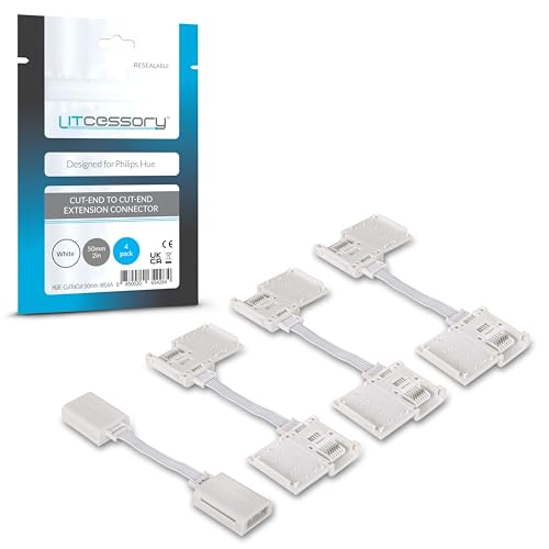 Litcessory Connettore da Tagliare-Fine a Tagliare-Fine di Estensione per Philips Hue Lightstrip Plus (50mm, 4 Pezzi,...