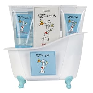 Accentra Badset, cadeauset, verzorging voor de ster, verzorgingsset met douchegel, bodylotion, badspons en badzout voor dames, heren en kinderen, geur honing meloen, met decoratieve badkuip