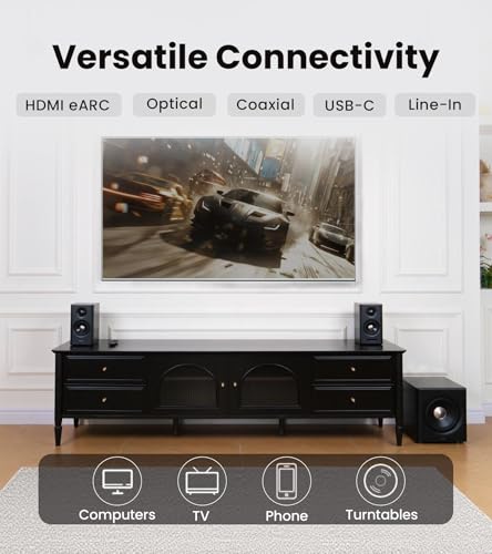 Image of Edifier S355DB 2.1 Powered Bookshelf Speakers with Wireless 8 inch Subwoofer, 150W Tri-Amp Hi-Res Audio, Computer Speaker System, Bluetooth 6.0 with LDAC, HDMI /Optical /Coaxial Inputs for PC, TV (Black)