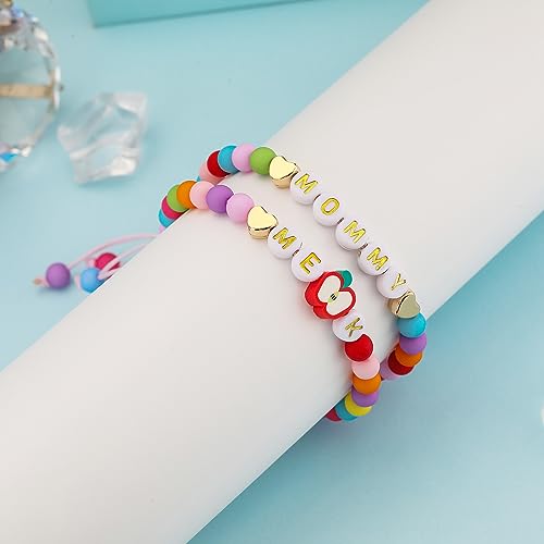 Bellino First Day of School Initial Bracelets, Back to School Bracelet Mommy and Me, Color Beads Bracelet Jewelry Gifts for Girls Teen Kids2